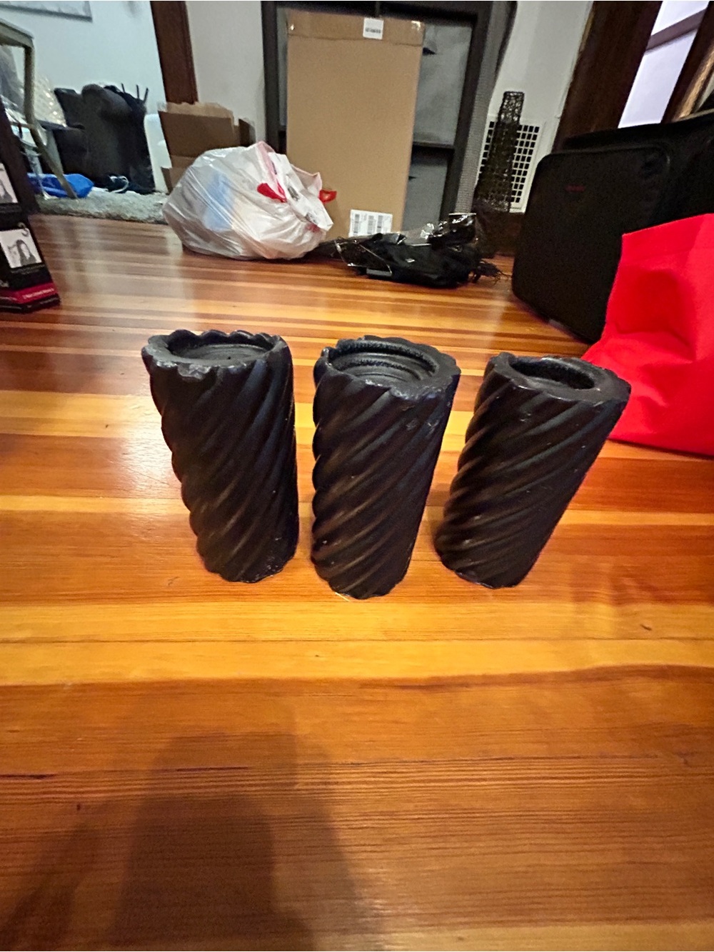 Decorative Spiral Pillar Candle Set - Black